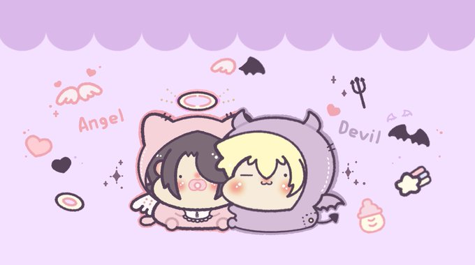 天使と悪魔ばぶ👼👿#物語シリーズ#メメラギ 