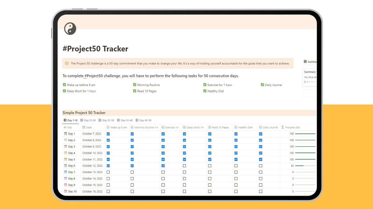 iamsourabhshen's tweet photo. 🚨ANNOUNCEMENT🚨

I have built a Project 50 Tracker @NotionHQ template

Keep track of all tasks in the #Project50 challenge on a daily basis with the Simple Project 50 Tracker.

Reply 👋 below &amp; retweet, and I will DM you the link!

(Follow so I can DM you) https://t.co/IMKteuAxFB