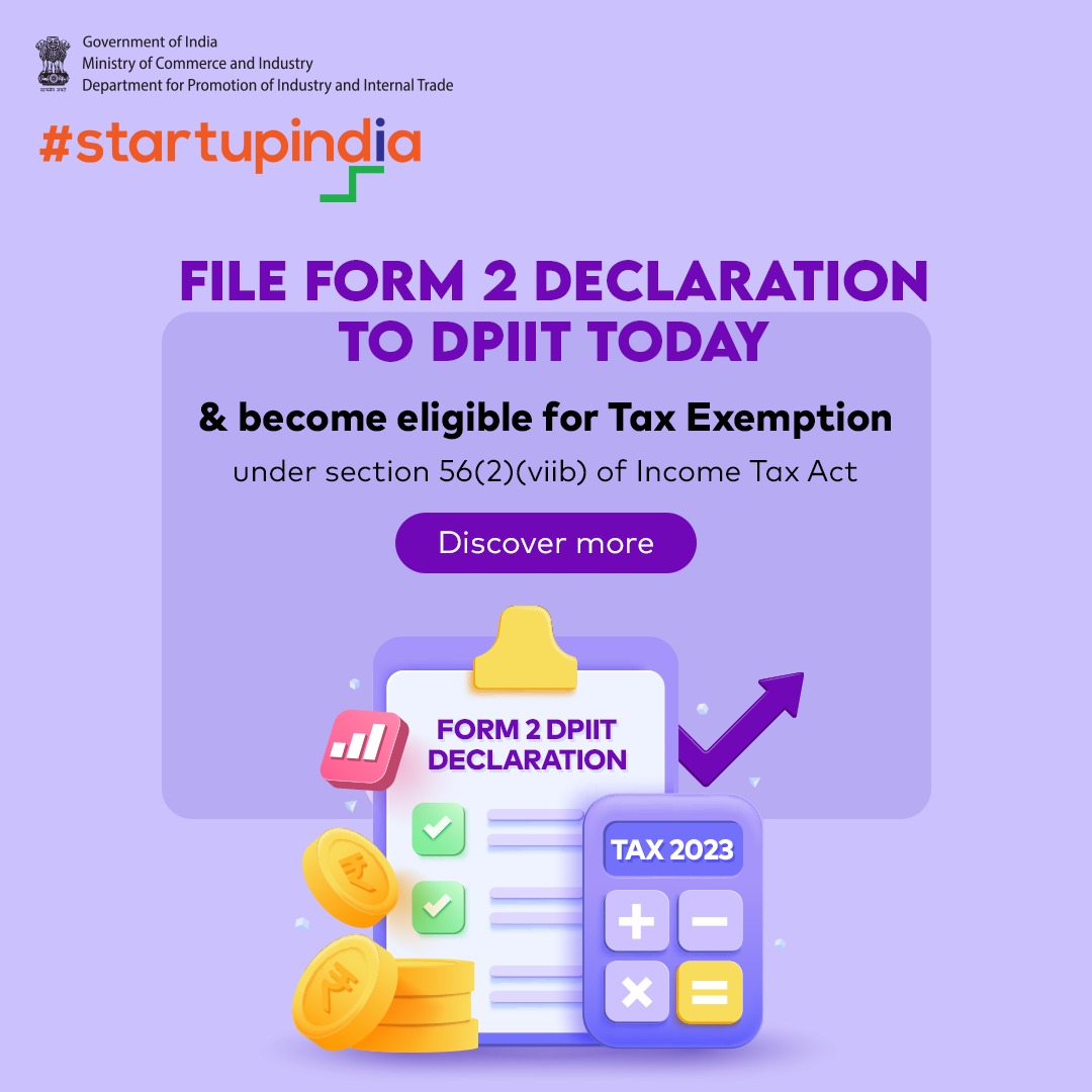 startupindia's tweet photo. Startups that want to take advantage of the Section 56(2)(viib) exemption from the Income Tax Act, it's important to file a Form 2 declaration with DPIIT. This will ensure your eligibility for the benefits you deserve👉 https://t.co/MjwAET3zjV
#StartupExemption #TaxDeclaration https://t.co/fVSJWkFaa8