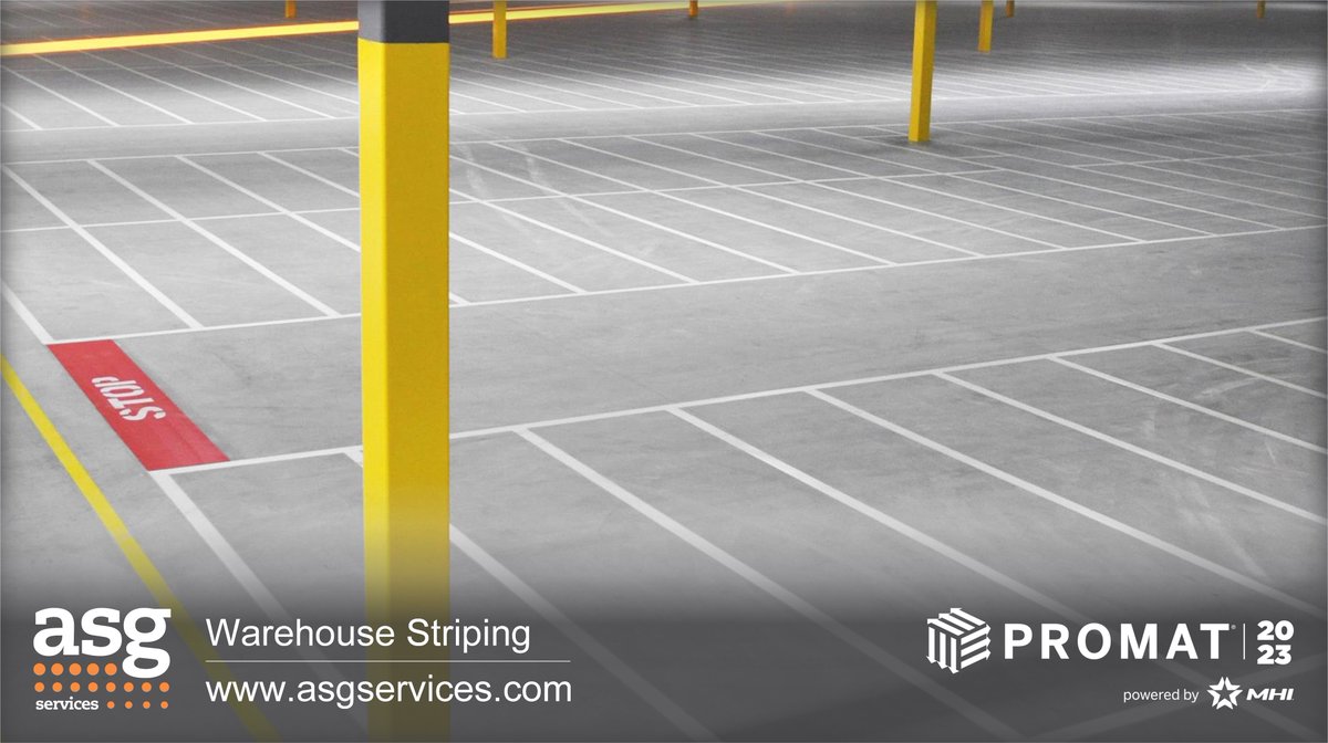 ASGServices's tweet photo. Durable and cost effective #WarehouseLineStriping by @ASGServices at #ProMat2023, the specialist who deliver on their promise.  Visit booth# S309, https://t.co/BNGvvLb805 https://t.co/oBcpJ0Rikl