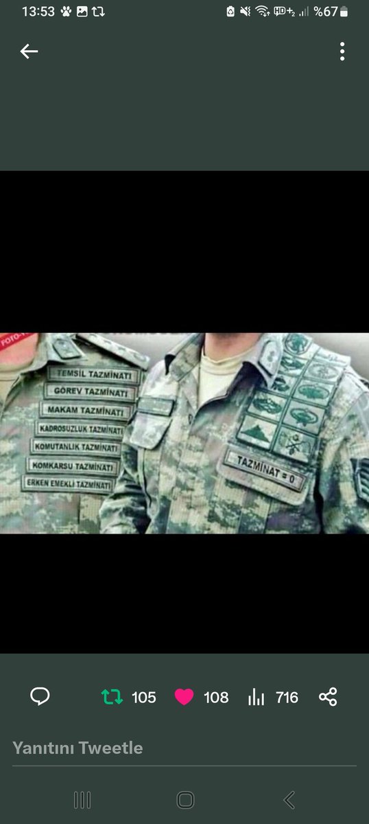 zekeriyaevren7's tweet photo. #AstsubaylaraMüjdeVerin  Çok değerli Bakanlarım, Sayın kıymetli Vekillerim Çalışanı, emeklisi 1 milyon 250 bin Astsubaylar sizlerden hakkaniyetli adil bir Tazminat bekliyoruz. https://t.co/Gi5bfoU6ki