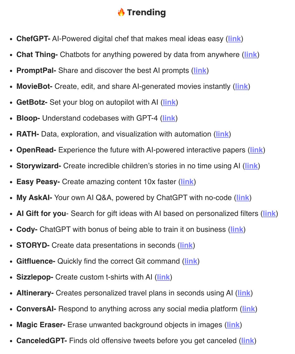 Incredible new AI products are coming out, every day. The top 20 trending AI tools from today's newsletter: