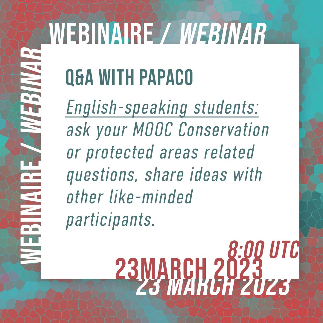 English-speaking students, join us for an 'open-mic' Q&A this Thursday 23 March 2023. Link will be sent to English-speaking learners and it will be visible on the pop up on mooc-conservation.org.