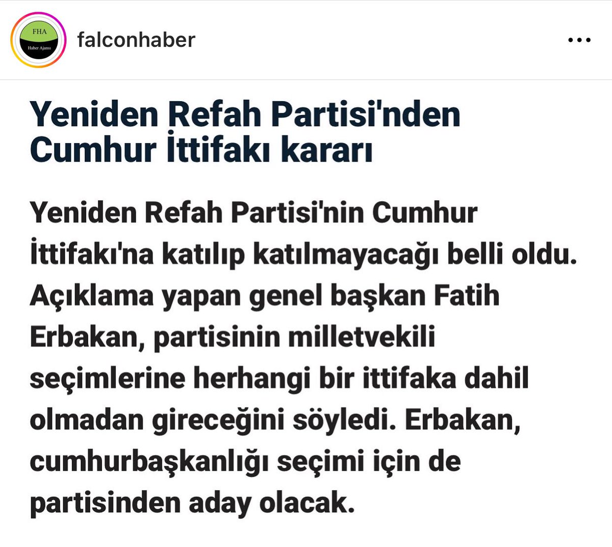 FalconHaber's tweet photo. Yeniden Refah Partisi’nden Cumhur İttifakı kararı 
#ERBAKAN #Erdogan #cumhurittifakı #cumhurbaskaniadayı #cumhurbaskani #siyaset #Siyaset #SONDAKİKA #haber https://t.co/jepIS3LzO0