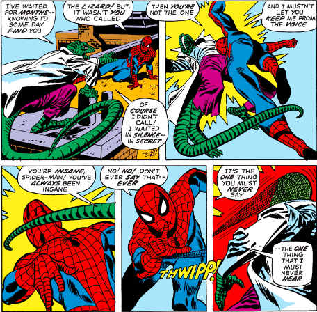 MarvelADay's tweet photo. #MarvelADay #ASM100 One part of Spidey's dream is a voice calling out to him. To whom does it belong? It's not The Lizard!- VA https://t.co/ByxWjB2xFH