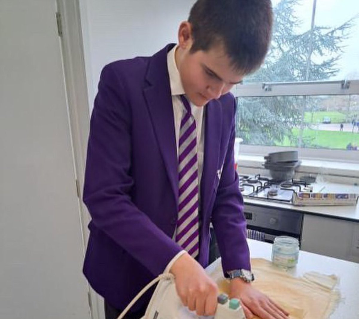 WycliffeBees's tweet photo. The production line has started! Making beeswax wraps &amp; tasting Jaden’s honey shortbread during bee club today. Dr Lovewell’s lab has never looked like a laundry before !#washinglineofwraps https://t.co/MR1oYGyv9y