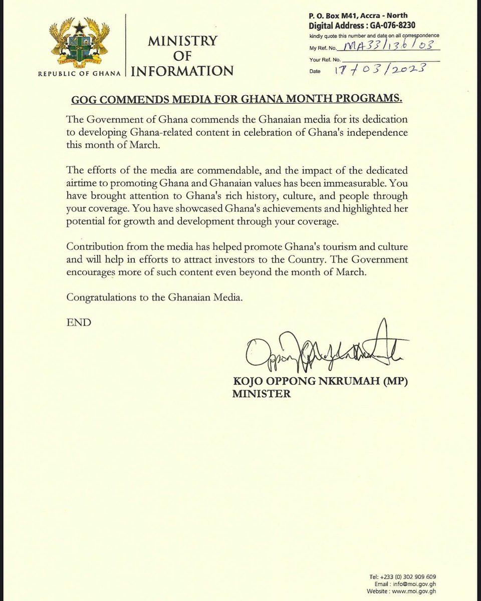 Fatimatu_A's tweet photo. Government of Ghana commends media for Ghana Month programs. https://t.co/YTeBf6jGDG