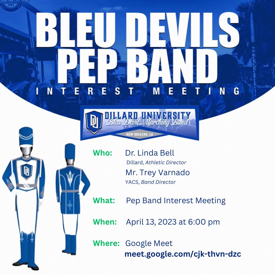 DU is looking to start a pep band for the upcoming Fall! The interest meeting will be held Thursday April 13th @ 6pm CST