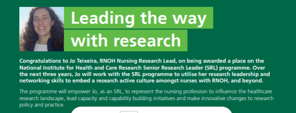 RNOH RIC makespace4research# (@rnohric) on Twitter photo Huge congratulation to <a href="/mariajoaoresend/">Maria João Teixeira (she/her)</a> on her <a href="/NIHRresearch/">National Institute for Health and Care Research</a> Senior Research Leader award. Jo does an amazing job with encouraging nurses to get involved in research, as well as delivering her own research. She's an inspirational leader @RNOHnhs and beyond. Huge congratulation to <a href="/mariajoaoresend/">Maria João Teixeira (she/her)</a> on her <a href="/NIHRresearch/">National Institute for Health and Care Research</a> Senior Research Leader award. Jo does an amazing job with encouraging nurses to get involved in research, as well as delivering her own research. She's an inspirational leader @RNOHnhs and beyond.