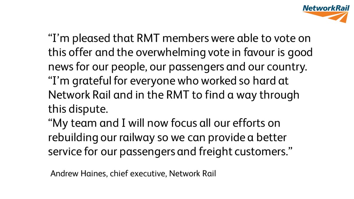 NRPressOffice's tweet photo. Our chief executive's response to the positive result of the @RMTunion referendum of Network Rail members 👇 https://t.co/IcRrhUnDgU