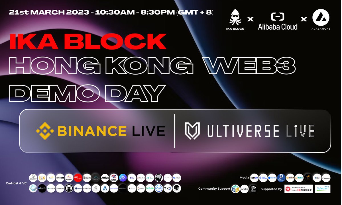 Get ready for the IKA Block Hong Kong Web3 Demo Day on @Binance Live🔥

🥳 Enter the raffle for a chance to win 300 USDT!

📺 binance.com/en/live/video?…
🕦 March 21th, 10:30AM (GMT+8)

#HKWeb3 #IKABlock