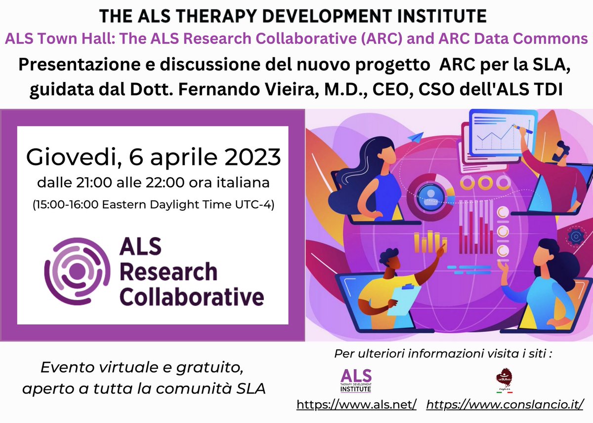 ConslancioOnlus's tweet image. 🧪🧪🔬🔬📊
#conSLAncio è lieta di invitarvi al prossimo @ALSTDI
Town Hall: Giovedi 6 aprile, con il Dott. Vieira @FGVoneforty. 
Speriamo che possiate unirvi a noi!💜

Per effettuare l&apos;iscrizione gratuita, visitate⬇️
bit.ly/3n3PyvB

#ALSTDI #ARC #ALSMNDWithoutBorders