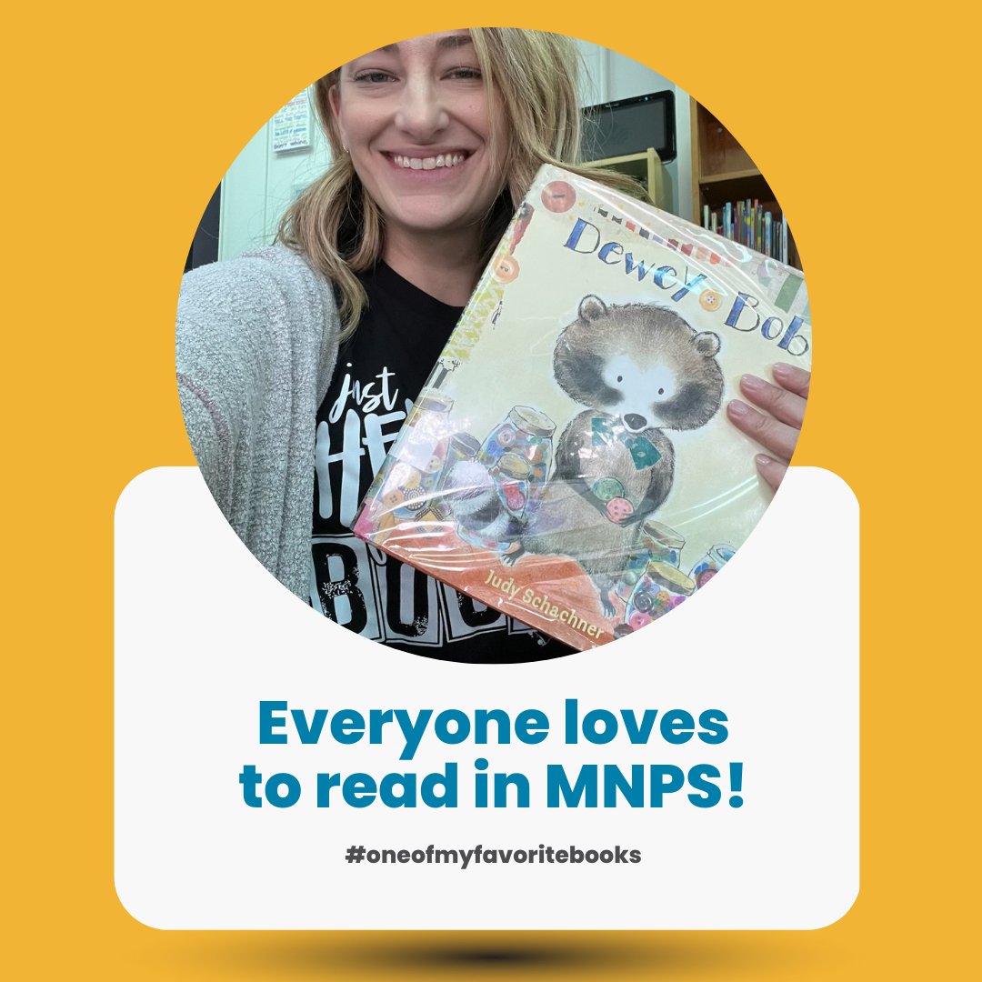 Everyone loves to read in MNPS! Librarian, Tanner Defrancisco @LockelandDC is holding up one of her favorite books DEWEY BOB! @MetroSchools #oneofmyfavoritebooks #MNPSReads