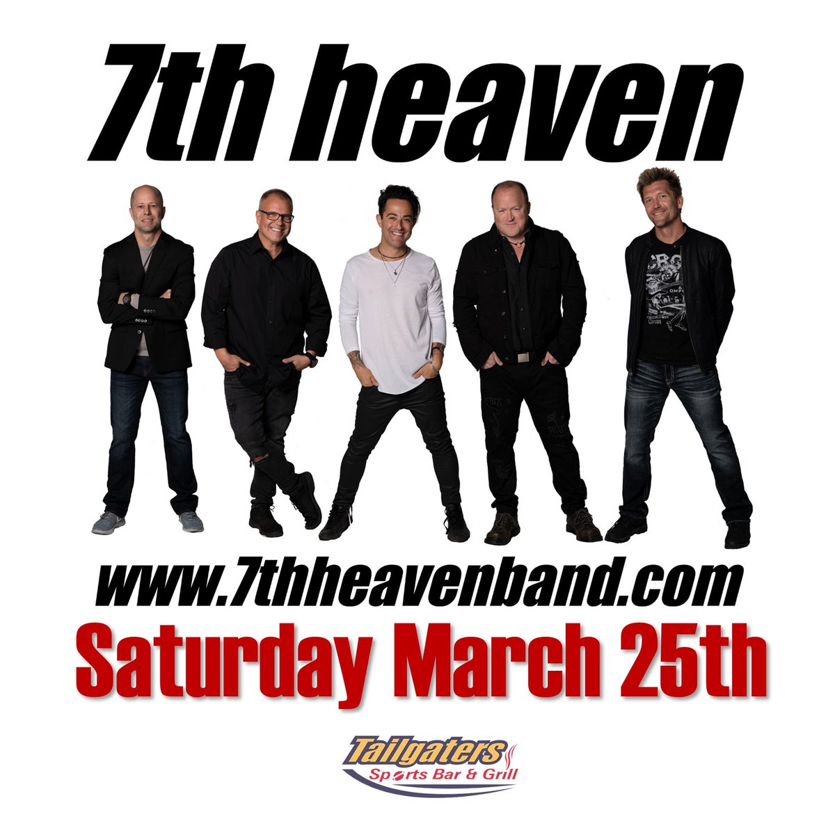 7th Heaven returns to #Tailgaters this Saturday March 25th! Don't miss one of Chicago's hottest, and most sought-after party bands! #Bolingbrook #7thheaven #partyband #livemusic