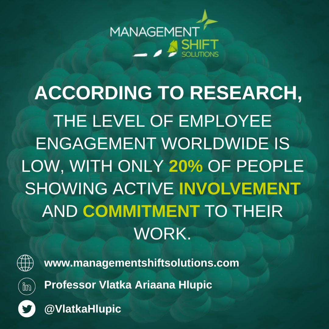 Only 20% of employees globally are fully engaged in their work, creating missed opportunities for companies to improve performance, profitability, and staff retention. 

#employeeengagement #commitment #engagedworkforce #creativity #teamwork #innovation #leadership #success