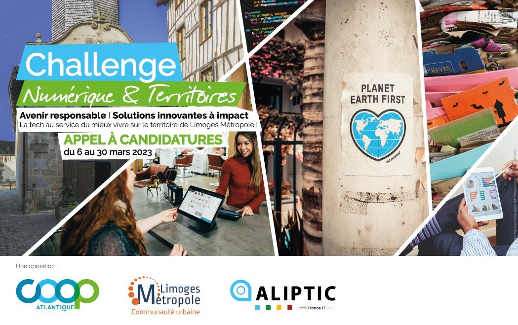 📢👀 𝗝-𝟭𝟬 pour candidater au Challenge #Numérique &amp; Territoires !

💙💚 Entreprises de la filière numérique, startups, porteurs de projets sur le périmètre de Limoges Métropole, vous proposez une solution innovante à 𝗶𝗺𝗽𝗮𝗰𝘁 ?

🤜 Pour candidater : forms.gle/imKu4WAMonDcie…