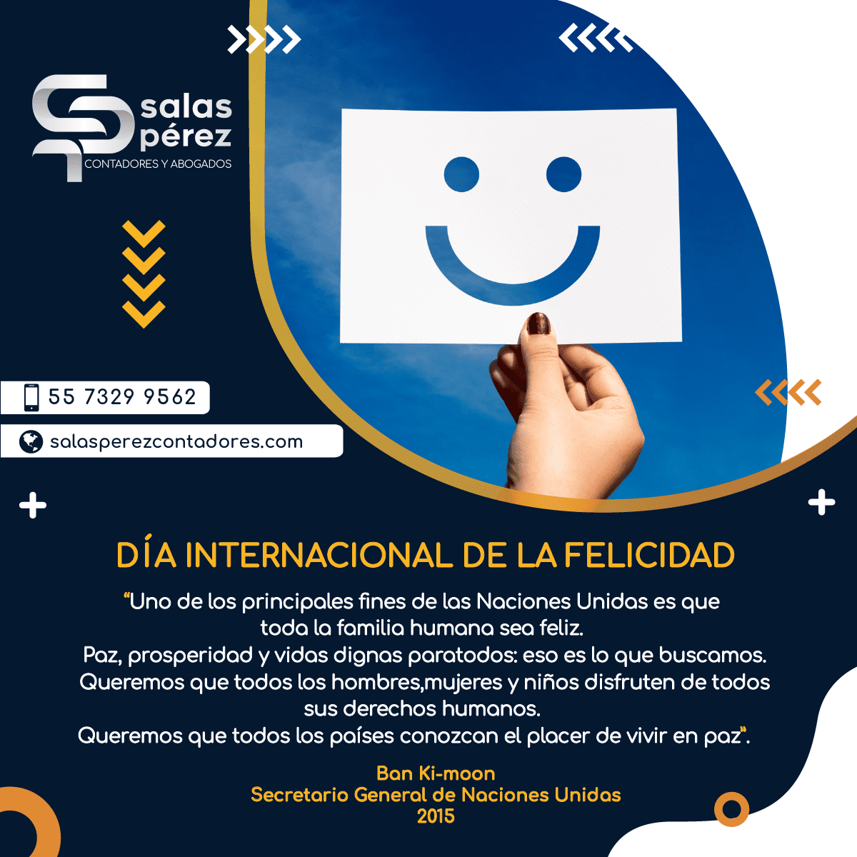 SalasContadores's tweet photo. ¿Por qué celebramos el Día Internacional de la Felicidad?

¡Comparte y alégrale el día a tus colegas! 😀😀 https://t.co/ijwfvtLDTa