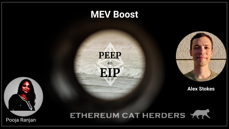 ⚡️MEV Boost⚡️ @ralexstokes joining on #PEEPanEIP to talk about #MEVboost. 🗓️ March 21, 2023, at 18:30 UTC Join the zoom call to learn/ask questions. Details shared on @EthCatHerders discord.