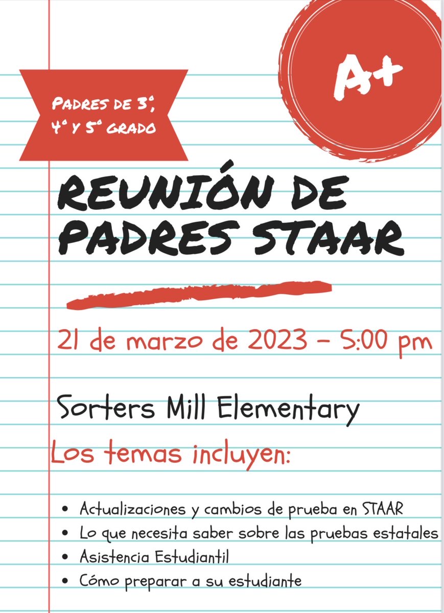 Attention 3rd Grade Parents:  see flyer below for STAAR meeting information