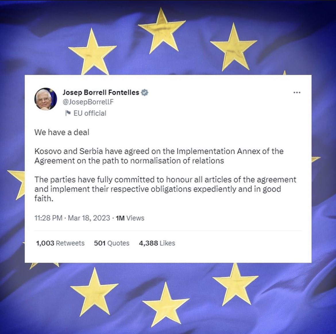 EPEU_JMModule's tweet photo. 🇪🇸 ¡Tenemos un trato! 

🇬🇧 We have a deal! 

#Kosovo #Serbia #UniónEuropea #EuropeanUnion

#MóduloJeanMonnet #JeanMonnetModule @UNED https://t.co/DHoHvJNi1S