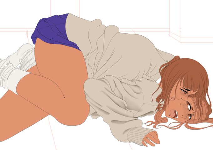 線画と下色。服のシワは上みたいに描いて下みたいに付け足したり透明エアブラシで削ったり塗り&なじませで溶かしたりして塗ってる 