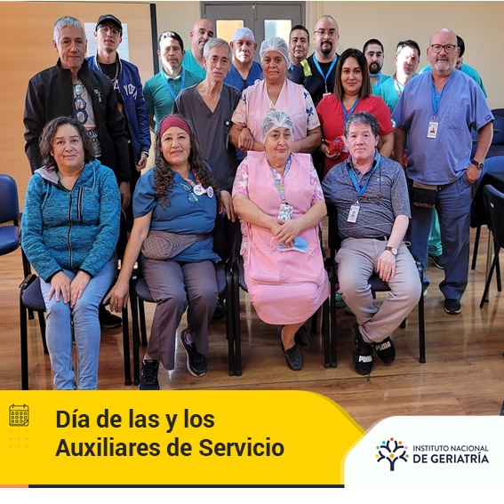 Hoy en <a href="/ingerchile/">Instituto Nacional de Geriatría</a> quisimos saludar y celebrar en su día a nuestras/os Auxiliares de Servicio, quienes diariamente se esfuerzan al máximo por entregar una atención de calidad a nuestras personas mayores, ya sea en la labor clínica, de alimentación o de mantención del inmueble.