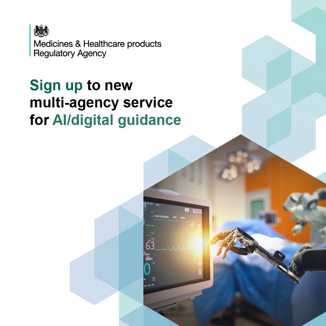 MHRAgovuk (@mhragovuk) on Twitter photo Are you interested in developing digital tech in health and care?
Find the guidance you need on their evaluation and regulation at the new AI and Digital Regulations Service 👉 ow.ly/Exzw50NmBKb
Developed in partnership with <a href="/NICEComms/">NICE</a>, <a href="/CareQualityComm/">Care Quality Commission</a> and <a href="/HRA_Latest/">The Health Research Authority</a> Are you interested in developing digital tech in health and care?
Find the guidance you need on their evaluation and regulation at the new AI and Digital Regulations Service 👉 ow.ly/Exzw50NmBKb
Developed in partnership with <a href="/NICEComms/">NICE</a>, <a href="/CareQualityComm/">Care Quality Commission</a> and <a href="/HRA_Latest/">The Health Research Authority</a>