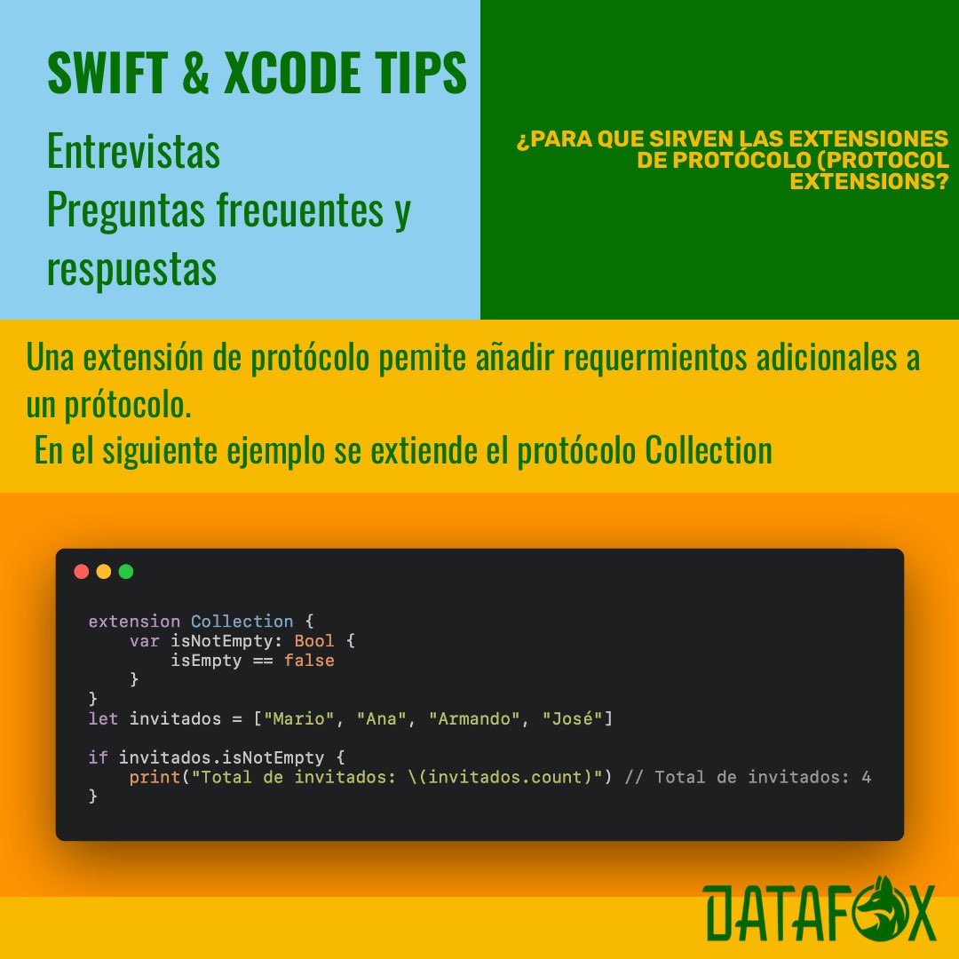 datafoxsoftware's tweet image. Tech interview questions
¿Qué es defer?
Funciones de orden superior
¿Para qué sirven las extensiones de protocolo?
Diferencia entre == y ===
Life Moments para iOS: apps.apple.com/app/id16596480…
#swiftuitutorials #iosdev #iosdeveloper #swiftlang #swift #swiftui #opentowork