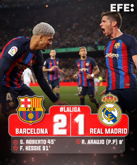 Efearabe's tweet photo. #برشلونة يهزم #ريال_مدريد 2-1 في كلاسيكو #الليجا بملعب #كامب_نو وينفرد بصدارة الليجا بفارق 12 نقطة https://t.co/j0tO2L7tCu