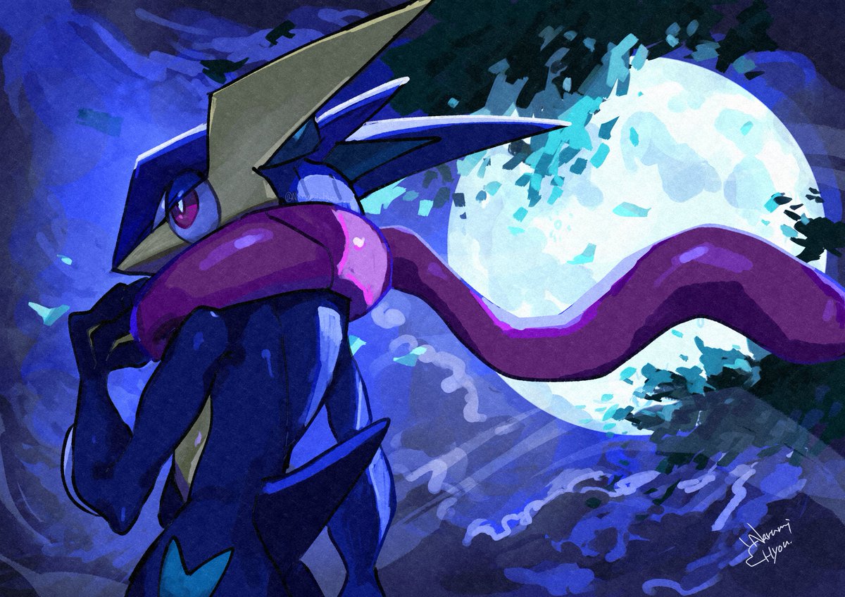 pokemon (creature) solo night moon outdoors signature bright pupils  illustration images