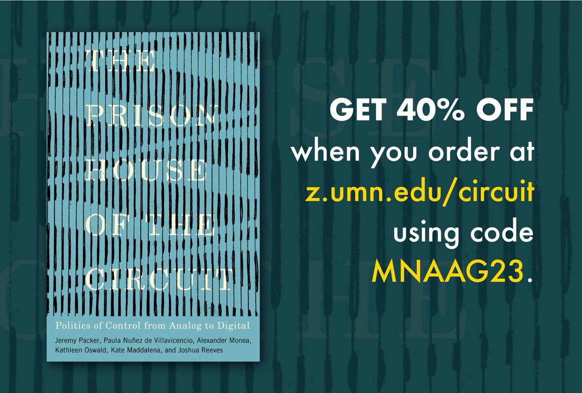 If you're into media history, The Prison House of the Circuit – co-authored with Jeremy Packer, <a href="/PCVillavicencio/">Paula de Villavicencio</a>, Kathy Oswald, <a href="/KateMadd/">Kate M Maddalena</a>, and Josh Reeves – is 40% off for the <a href="/UMinnPress/">U of MN Press</a> sale at <a href="/theAAG/">American Association of Geographers</a> and online starting March 23. #AAG2023 #mediastudies #History