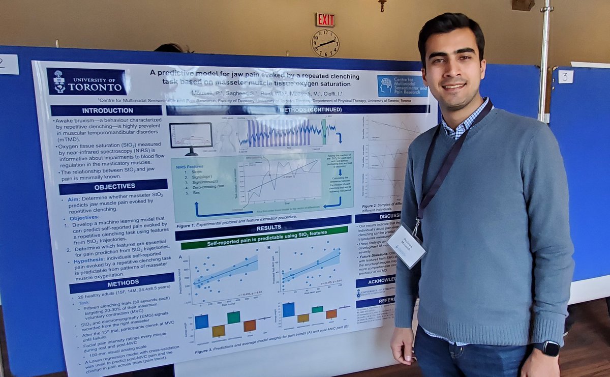 Do you clench your jaw during the day? "Awake bruxism" is actually a predictor of #TemperomandibularDisorder (TMD).

<a href="/__pedram/">Pedram Mouseli</a> found that blood flow to the jaw muscles can actually predict reported #pain in an experimental model of teeth clenching! <a href="/UofT_Pain/">University of Toronto Centre for the Study of Pain</a> @massihmoayedi