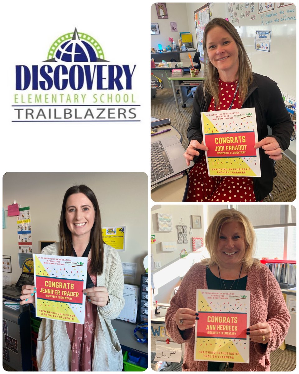 GFFEAlumniNet's tweet image. Thank you to Discovery principal, Ali Parkinson, for sharing these photos of their Foundation mini grant award winners. Congratulations again, Jodi Erhardt, Ann Herbeck, and Jennifer Trader!! 👏👏  #TrailBlazeOn #GFSchools #MiniGrant #BigImpact