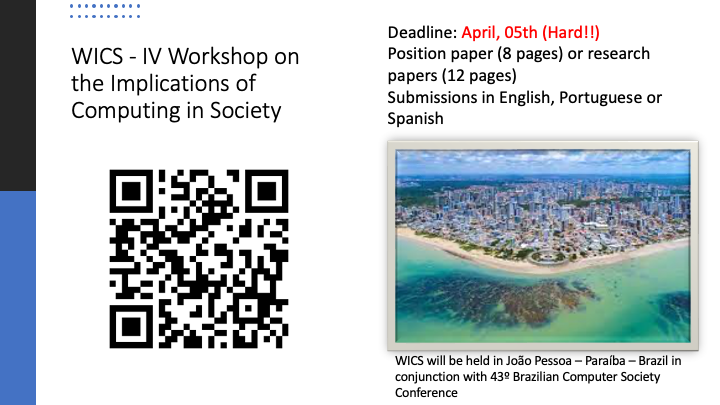 FerroMariza's tweet photo. WICS aims to bring together works that discuss how Computing and our societies relate and articulate and the implications they bring to each other. Original contributions are sought with interdisciplinary approaches, both in the field of technology and in the humanities #ethics https://t.co/9uvdZi9S9z