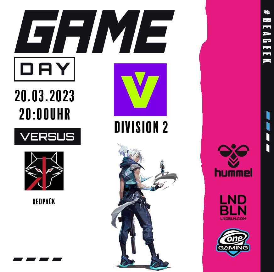 #GameDay! 
In der <a href="/projectvgg/">PROJECT V</a> Division 2 treffen wir heute auf <a href="/RedPackEsports/">REDPack Esports</a>! Los geht´s um 20:00 Uhr. 
Auf geht´s jungs!  <a href="/Ixmowi4/">Nikita</a> @alddyVAL <a href="/ruse_antonio/">antoZ</a>  <a href="/nikkyy_val/">nikkyy</a> <a href="/k3ych347/">keycheat'</a>

#valorant #esports #beageek #geekzenergy
