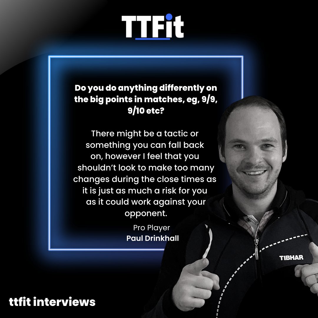 TableTennisFit's tweet photo. We asked pro player Paul Drinkhall

Do you do anything differently on the big points in matches, eg, 9/9, 9/10 etc? 🏓

To read the rest of the interview with pro players and coaches check the link in our bio 🔗  to read them on our website or the media section in our app! 📲 https://t.co/j8CGnpjGE5