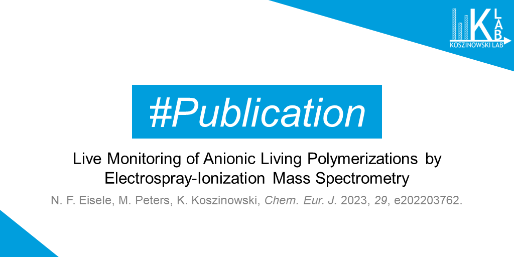 KoszinowskiLab's tweet photo. Hier ist ein neues Paper! Niklas, Matthias und Konrad beobachten mittels ESI-Massenspektrometrie live, wie eine lebende anionische Polymerisation abläuft. Die Publikation ist in @ChemEurJ zu finden.
https://t.co/kBMKU5fZT5 https://t.co/1ZUr5b7lo0