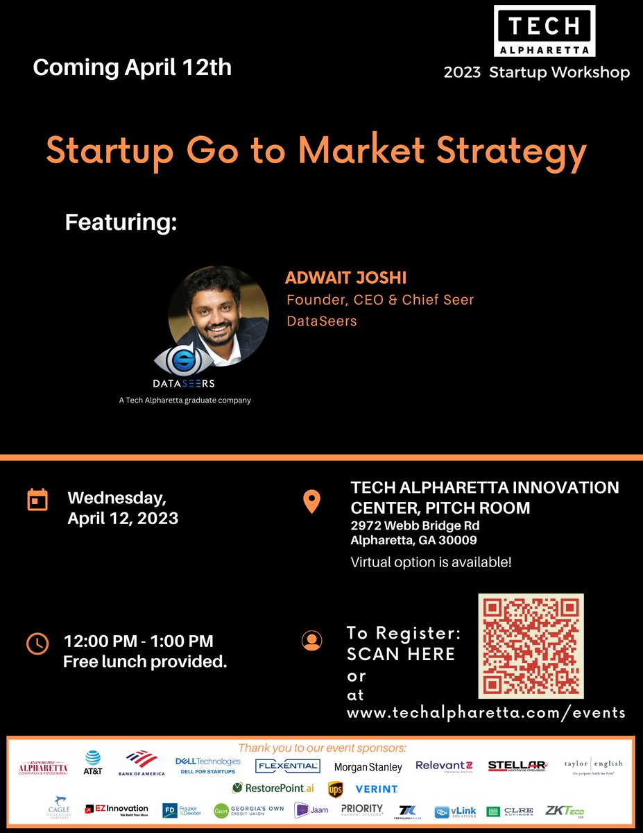 Mark your calendars for our April 12th Startup Workshop on Startup Go to Market Strategy, featuring <a href="/aajoshi/">Adwait Joshi</a>, Founder and CEO of our successful graduate company <a href="/DataSeers/">DataSeers</a>! Free, Register here: bit.ly/3mUoKhk