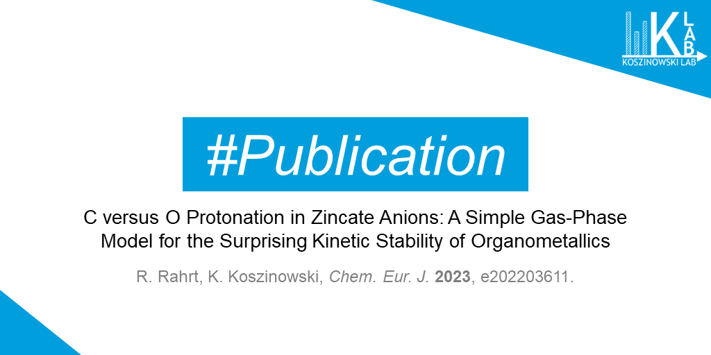 KoszinowskiLab's tweet photo. At the instance of gaseous organozincate anions, Rene and Konrad found that organometallics can be surprisingly stable towards protolysis. In species containing both alkyl and hydroxy groups, proton transfer is favored to occur at the O site. @ChemEurJ 
https://t.co/NvUUFN82nz https://t.co/aPbv5PolKF