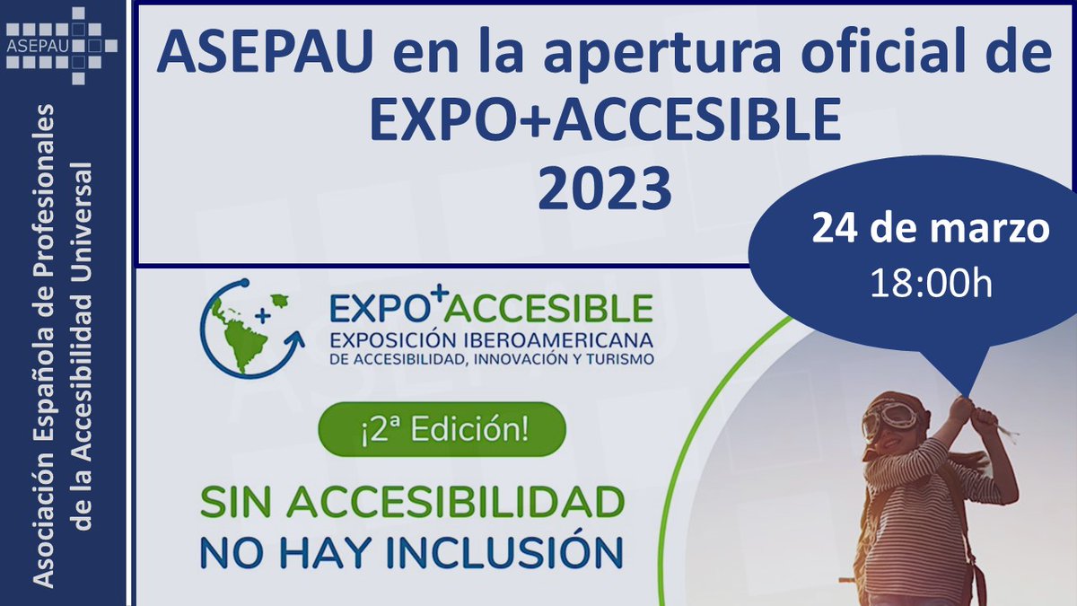 Nuestra asociación inaugurará este viernes día 24 a las 6:00 pm, el evento internacional EXPO+ACCESIBLE. Te esperamos  en este breve pero interesante acto (30 minutos) para ponerte al día de todo lo que vendrá en materia de accesibilidad.
airmeet.com/e/106aa630-2de…