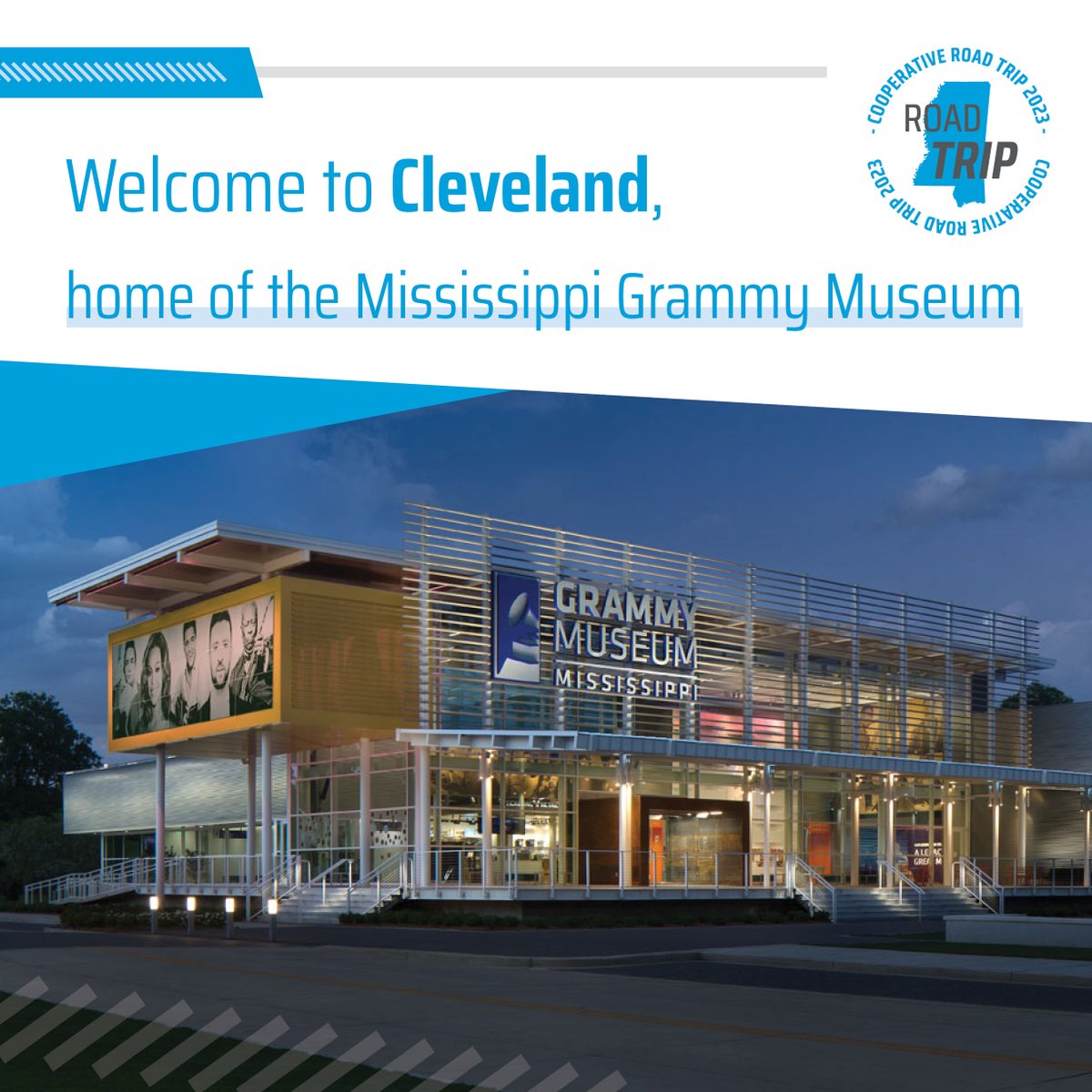 Welcome to Cleveland! First stop: the Mississippi Grammy Museum! The Delta is home to some of the world's most renowned musicians, and songwriters. The Grammy Museum celebrates the power and history of music in MS!