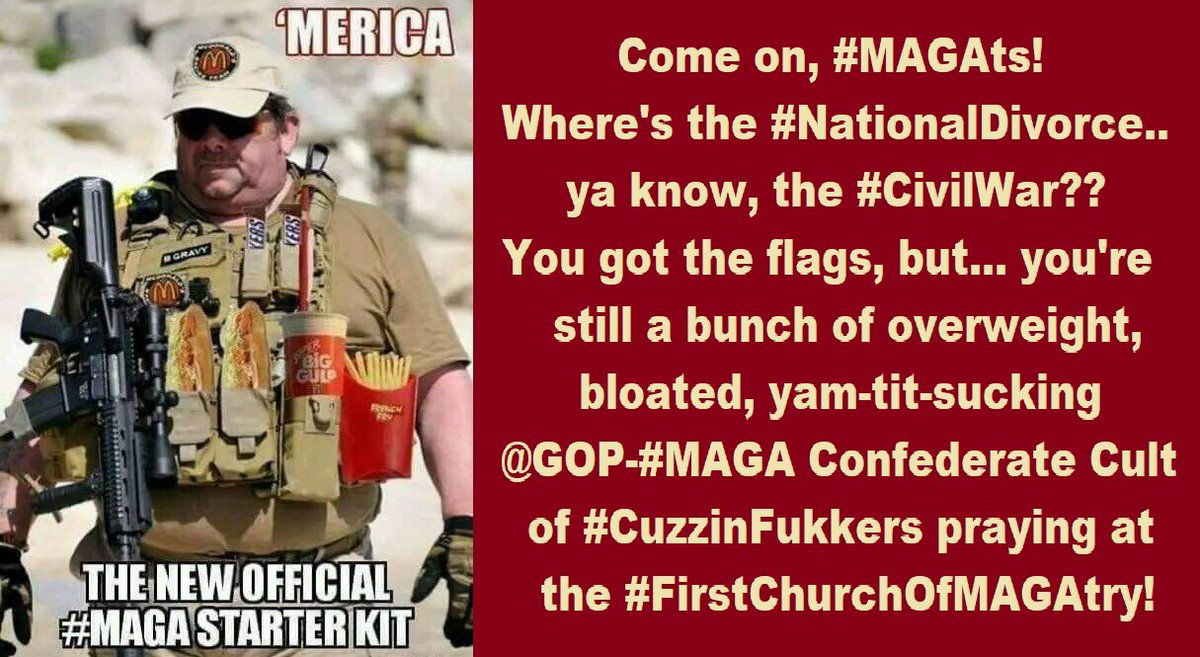 QuestBlackbeard's tweet photo. Florida & Texas have become huge refuges for the @GOP-#MAGA Confederate Cult of #CuzzinFukkers.. praying at the #FirstChurchOfMAGAtry!
Stay away! Ruin their tourism! #MealTeam6 #GravySeals #NationalDivorce #CivilWar https://t.co/8Jn1oFSHnn