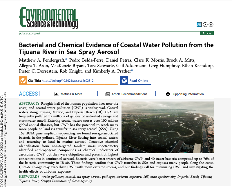 If you're interested in our research about sea spray aerosol and water pollution from the Tijuana River, you can find the recently published article at pubs.acs.org/doi/10.1021/ac…