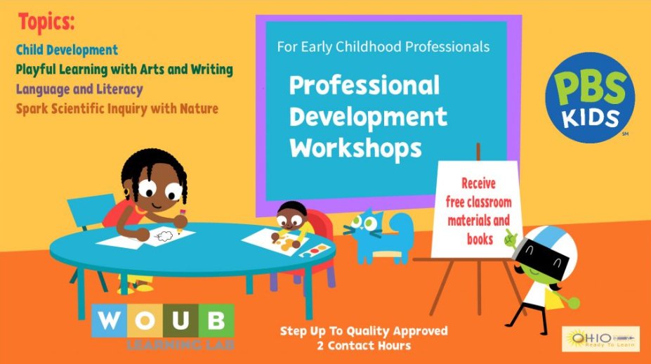 Join our upcoming Ohio Approved ORTL Virtual Workshops:
Child Development: 4/1/23 at 10AM-12PM (ST10128663), 4/5/23 at  5:30PM-7:30PM (ST10128223) and  4/12/23 at 1PM-3PM (ST10128638)
Spark Scientific Inquiry with Nature: 4/19/23 at 9AM-11AM (ST10129930)
woub.org/2022/12/01/202…