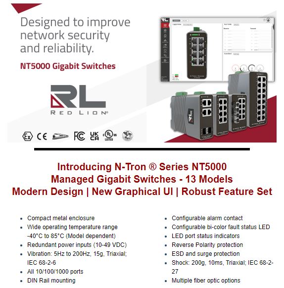 LogicUpdates's tweet image. Red Lion
N-Tron's New Gigabit Managed Switches - In stock now
#industrialautomation #redlion #automation #engineering
hubs.la/Q01Hxtft0