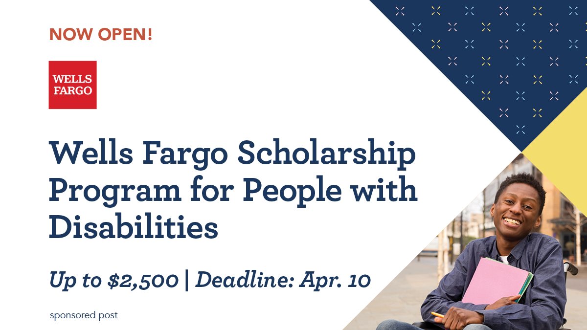 Scholarship America (@scholamerica) on Twitter photo Still 3 weeks to apply for the <a href="/WellsFargo/">Wells Fargo</a> Scholarship Program for People with Disabilities! Don’t miss out on the opportunity to earn renewable scholarships of up to $2,500. Learn more and apply by 4/10 at hubs.ly/Q01Hv06k0. Still 3 weeks to apply for the <a href="/WellsFargo/">Wells Fargo</a> Scholarship Program for People with Disabilities! Don’t miss out on the opportunity to earn renewable scholarships of up to $2,500. Learn more and apply by 4/10 at hubs.ly/Q01Hv06k0.