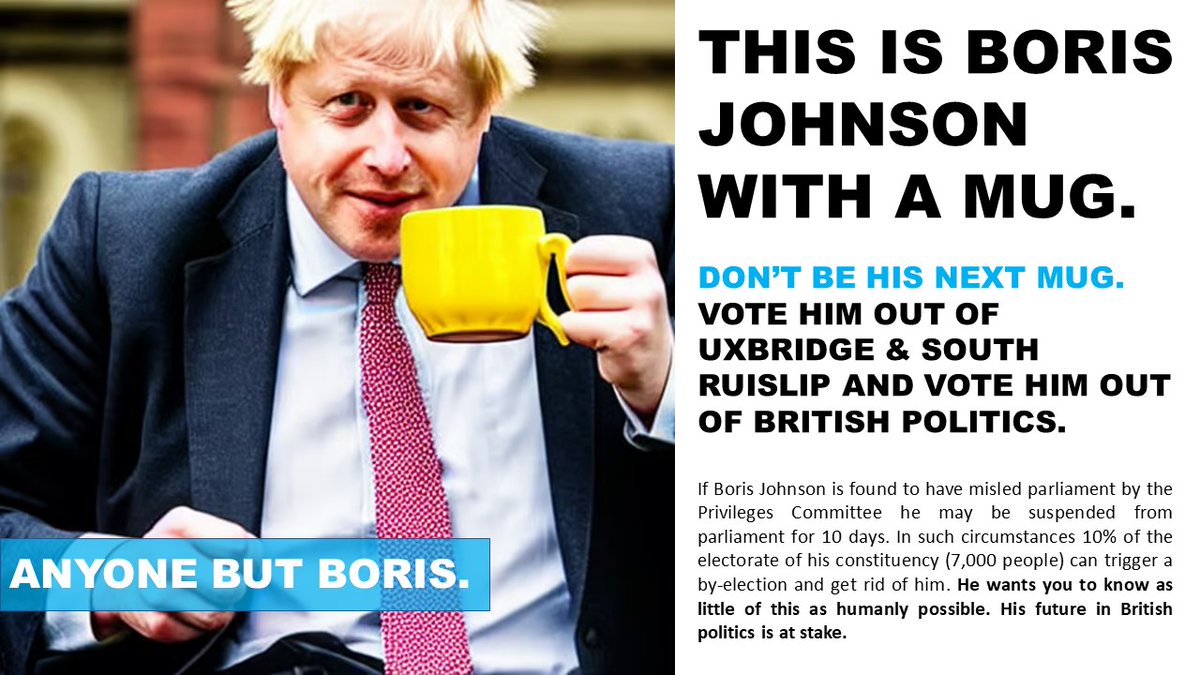 It would be a real shame if this got RT'd massively to create awareness in his constituency that there is an opportunity looming to kick Boris Johnson out of British politics. Retweet and add your own hashtags if you don't have sympathy for him.