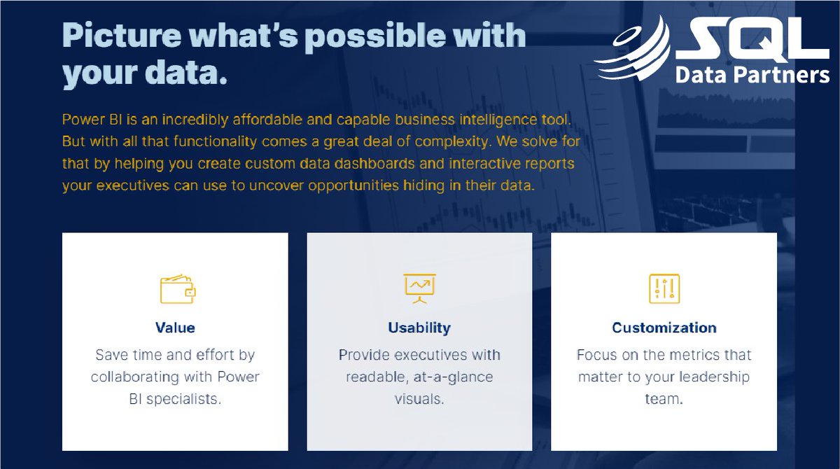 sqldatapartners's tweet image. With Power BI, whether you need help getting started, just some small detail work, or anything in between you can count on SQL Data Partners to help you. bit.ly/40gmeAc
#sqldatapartners #powerbi #businessintelligence #reporting #microsoft