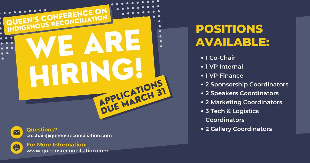 We're looking for our 2024 team! Want to help plan the next conference on Reconciliation in business and law? Check out: 

queensreconciliation.com/join-the-team