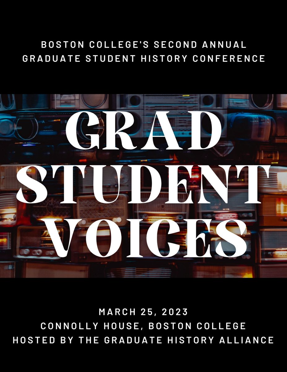 bc_gha's tweet photo. Check out the program for #GradStudentVoices !! We're so excited to host grad students from universities across the East Coast and can't wait to hear about their fascinating research.
March 25 | 9-6 | Connolly House https://t.co/mxECoixlIX